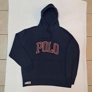 Polo Ralph Lauren Logo Collegiate Letterman Navy Fleece Hoodie - Men's size 1XB